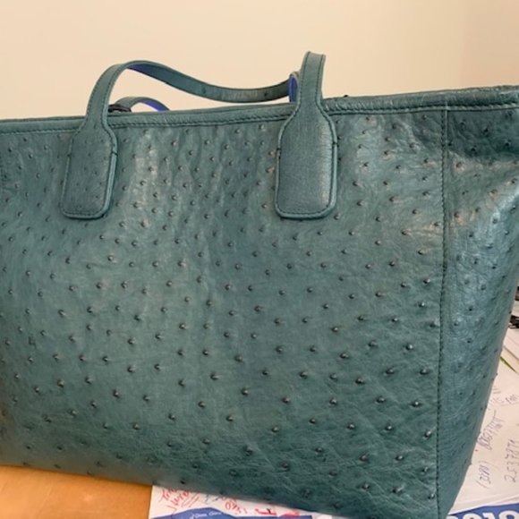OSTRICH REAL LEATHER LARGE GREEN BAG - Picture 1 of 2